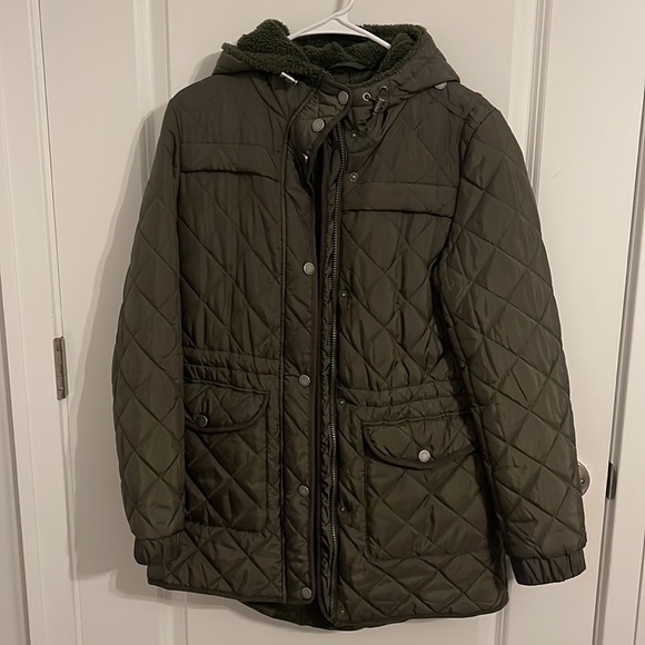 Lucky Brand Faux Shearling Lined Hood Quilted Zip Jacket - Picture 4 of 7